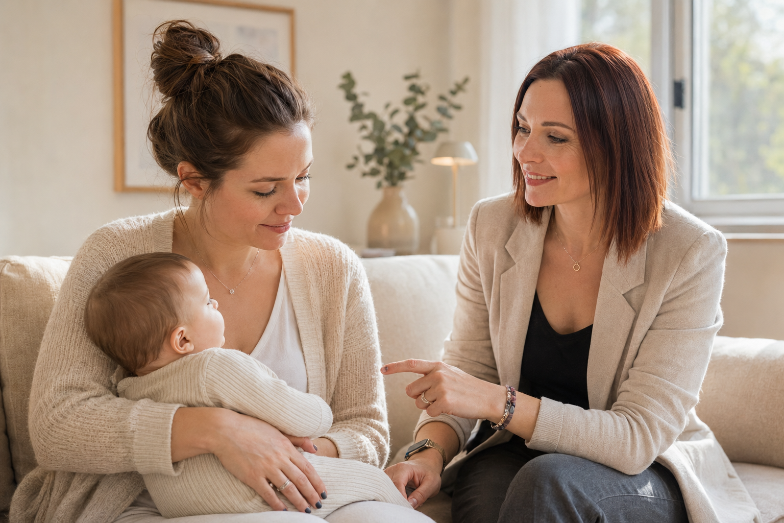 Anna consulting with a new mom